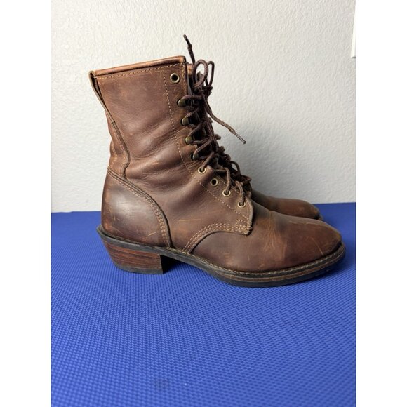 Vintage Bronw Leather Logging Boots Vibram Sole Packer Style Size 10D 1970s main image 4